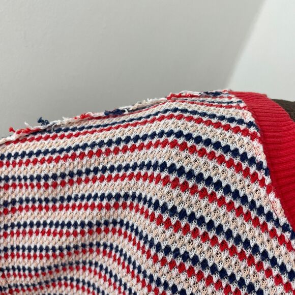 We The Free Bell Sleeve Smock Knit Top Red Blue Sz Medium - Picture 6 of 9